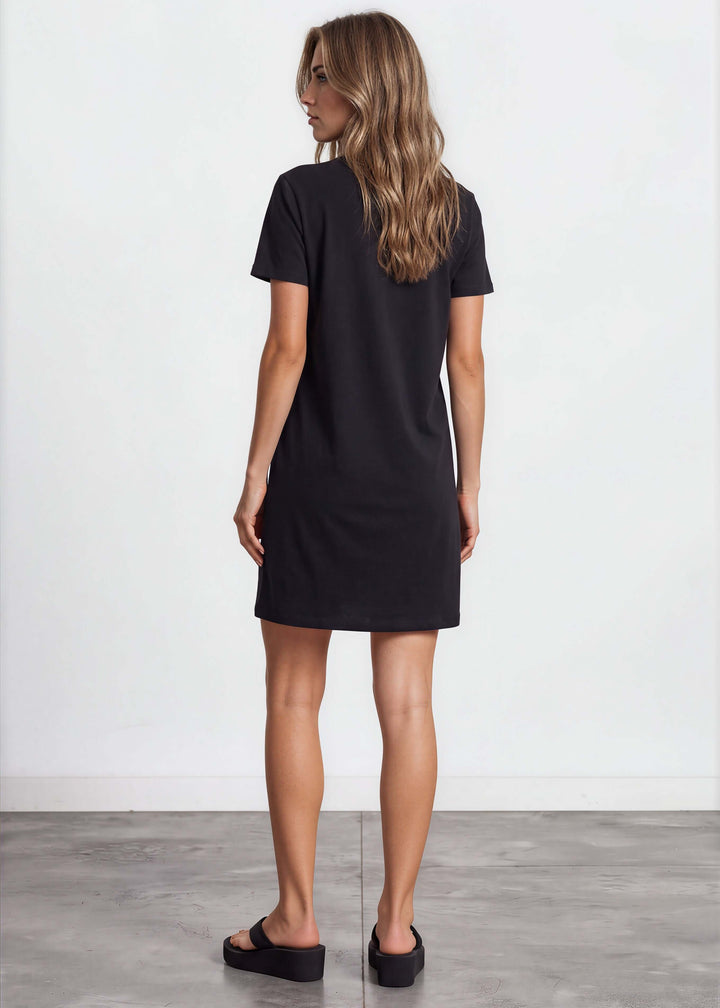 USA Made Ladies Mineral Washed Casual Cotton Short Sleeve Above Knee Length Dress with Pockets | Style