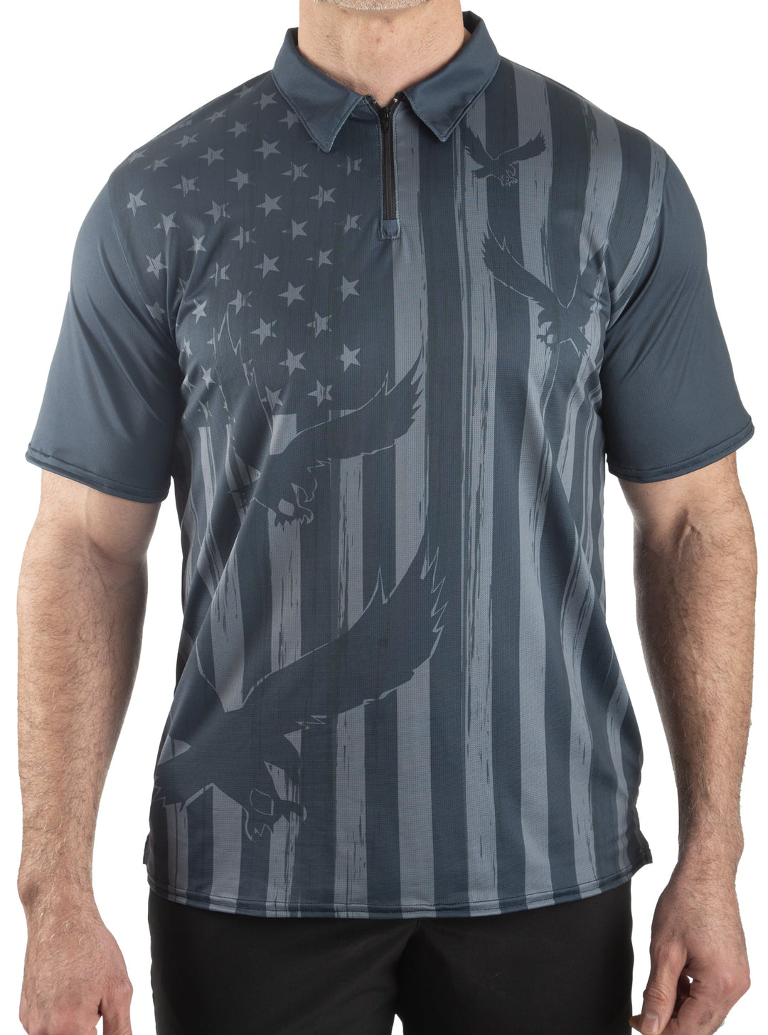 Made in USA Eagle Flag Performance Mesh Polo. Light weight, Breathable, Moisture Wicking, Polo shirt.