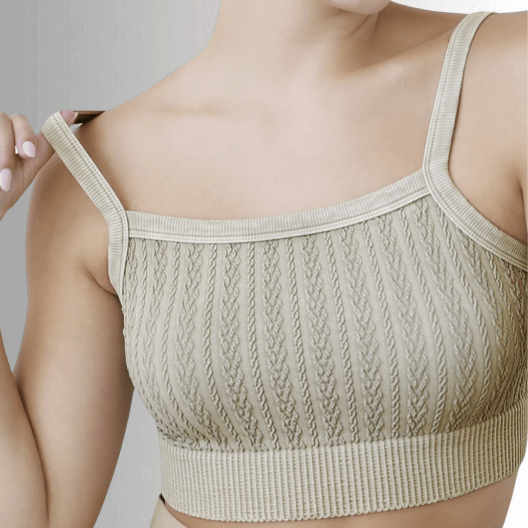 Nikibiki Seamless Cable Knit Bra Top Style NS8192 in Vintage Sandshell | Made in USA | Classy Cozy Cool Women's Made in America Boutique