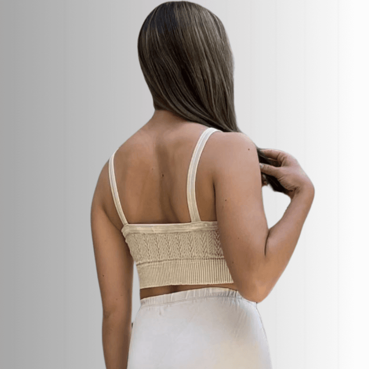 Nikibiki Seamless Cable Knit Bra Top Style NS8192 in Vintage Sandshell | Made in USA | Classy Cozy Cool Women's Made in America Boutique