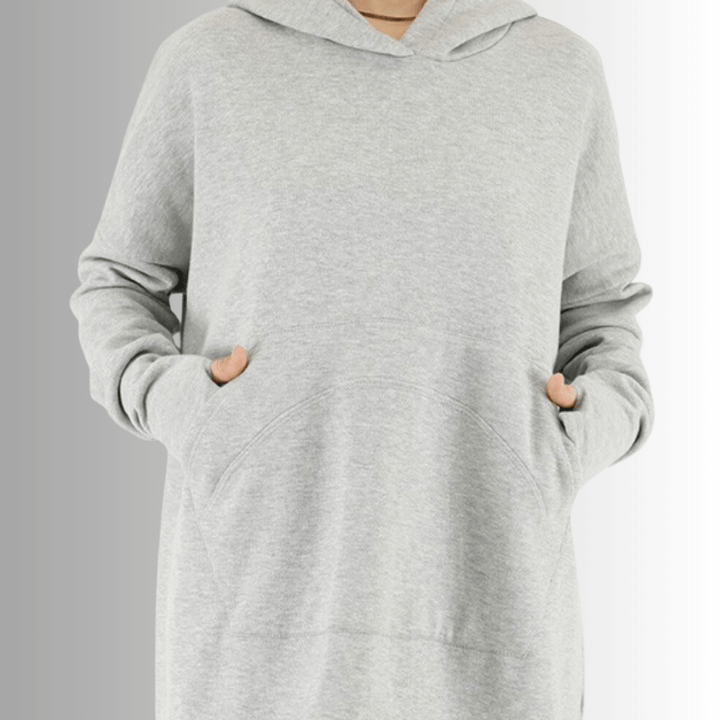 Made in USA | Women's Premium Heavyweight Warm and Cozy Soft Cotton Blend Tunic Length Sweatshirt Hoodie in Heather Grey | Classy Cozy Cool Made in America Boutique