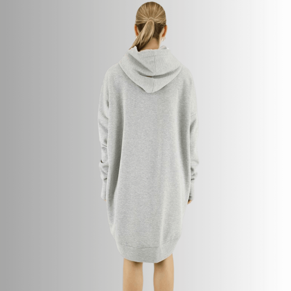 Made in USA | Women's Premium Heavyweight Warm and Cozy Soft Cotton Blend Tunic Length Sweatshirt Hoodie in Heather Grey | Classy Cozy Cool Made in America Boutique