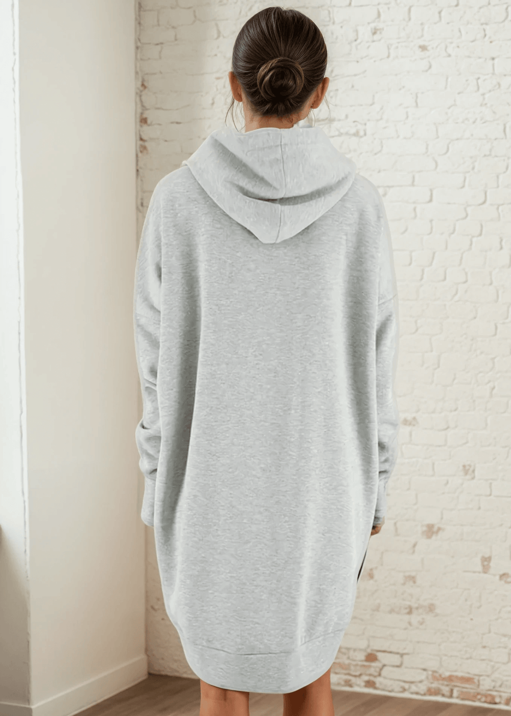 Made in USA | Women's Premium Heavyweight Warm and Cozy Soft Cotton Blend Tunic Length Sweatshirt Hoodie in Heather Grey | Classy Cozy Cool Made in America Boutique