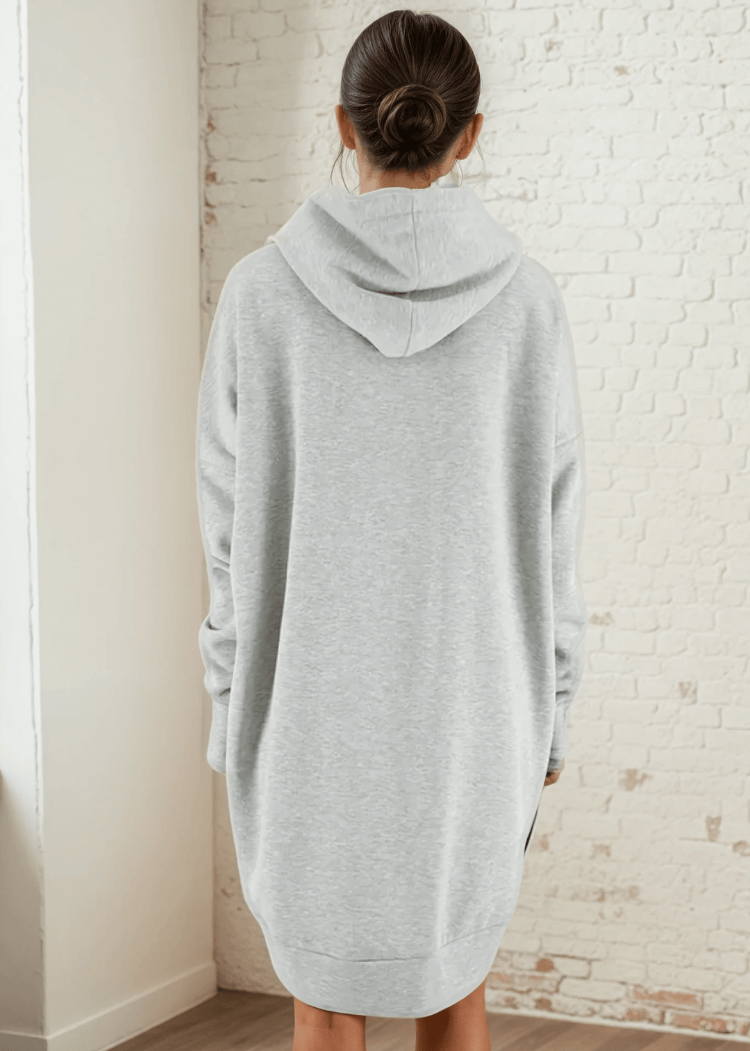 Made in USA | Women's Premium Heavyweight Warm and Cozy Soft Cotton Blend Tunic Length Sweatshirt Hoodie in Heather Grey | Classy Cozy Cool Made in America Boutique