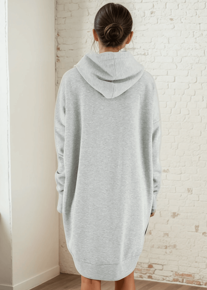 Made in USA | Women's Premium Heavyweight Warm and Cozy Soft Cotton Blend Tunic Length Sweatshirt Hoodie in Heather Grey | Classy Cozy Cool Made in America Boutique