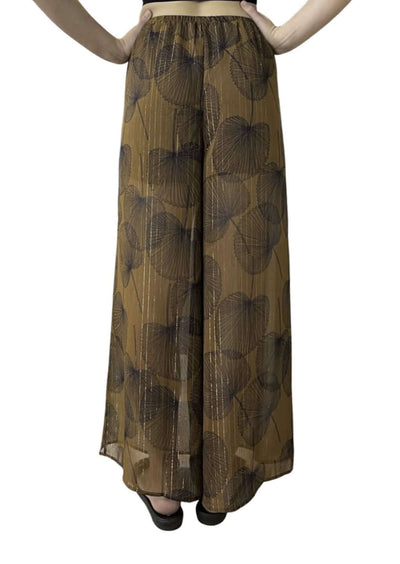 Bucket List Cabaña Leaf Print Sheer Pants Cropped Length with Shorts Lining | Resort Wear Made in USA | Classy Cozy Cool Women's Clothing Boutique