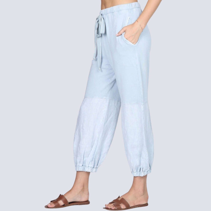 Baby Blue M. Rena Style# S4979 Linen Mineral Washed Luxury Joggers Made with the finest quality fabrics, dyed and handled in small-batch production | Made in USA
