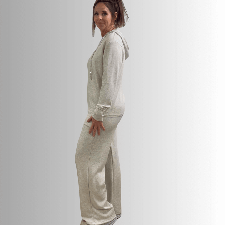 Made in USA Super Soft Relaxed Fit Matching Zip Hoodie and Pant, Material Compares to LuLulemon Scuba Line Wrinkle Resistant Medium Weight Material Feels Ultra Lightweight and Soft Side Pockets in Heather Oatmeal