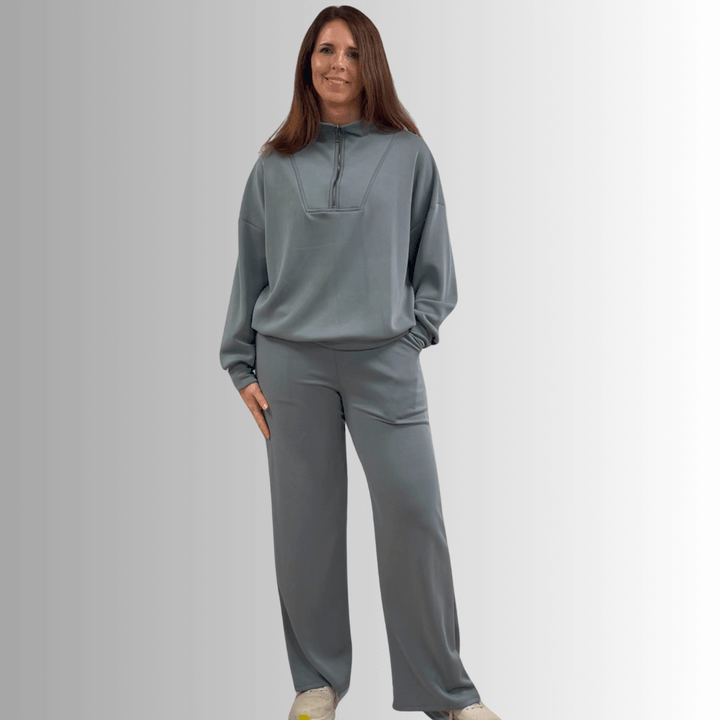 Made in USA Super Soft Relaxed Fit Matching Half-Zip Top and Pant, Material Compares to LuLulemon Scuba Line Wrinkle Resistant Medium Weight Material Feels Ultra Lightweight and Soft Side Pockets in Slate Blue