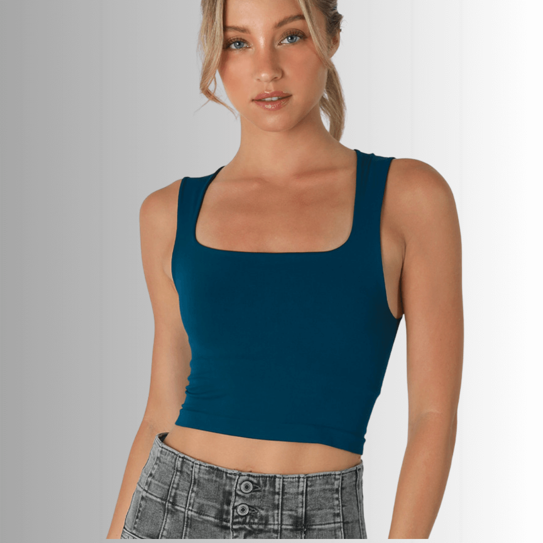 Made in USA Nikibiki Clean Line Seamless Square Neck Bra Top Style NS8252 in Blue Opal | Modern simplicity and style | Classy Cozy Cool Made in America Boutique