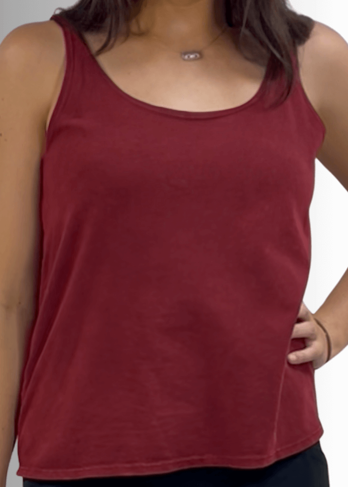 Twenty Four Seven Tank Top | Women's Sustainable and durable premium America-made cotton tank top, in Mineral Washed Vintage Dark Moss Green Color, Wide Round Neck, Loose Fit, Perfect for Layering | Classy Cozy Cool Style C11315