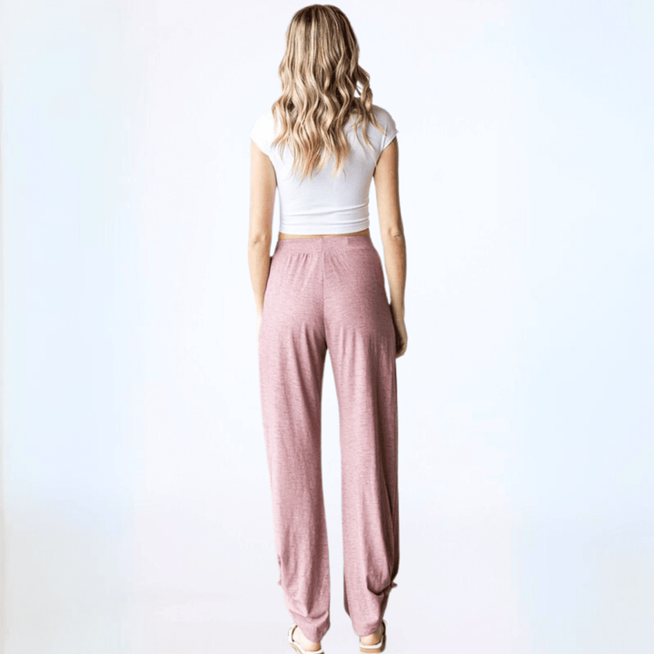 Made in USA Women's Lightweight Tie Hem Pants with Pockets in Marsala Color | Boho style casual pants | Classy Cozy Cool Made in America Clothing Boutique