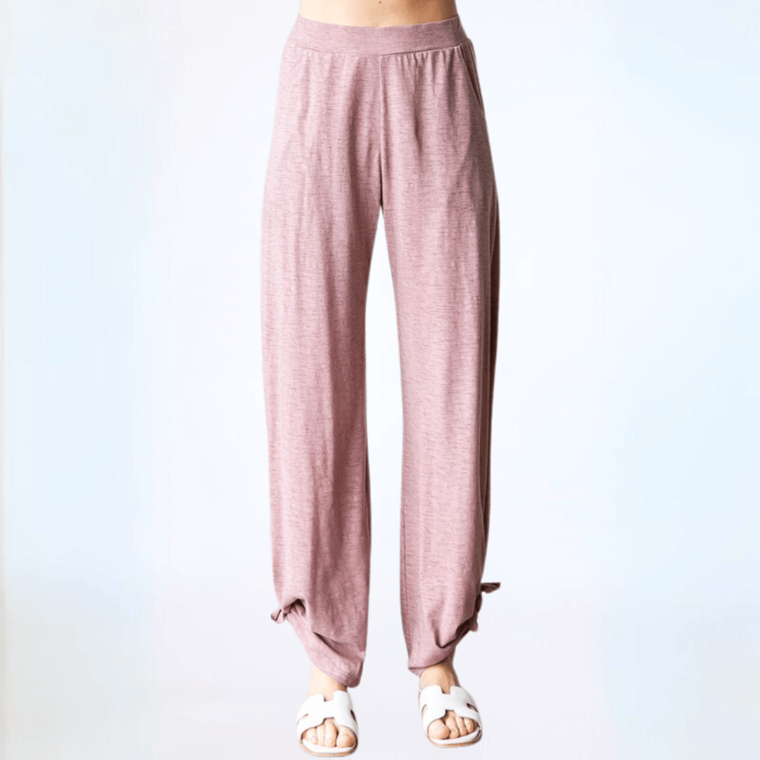 Made in USA Women's Lightweight Tie Hem Pants with Pockets in Marsala Color | Boho style casual pants | Classy Cozy Cool Made in America Clothing Boutique