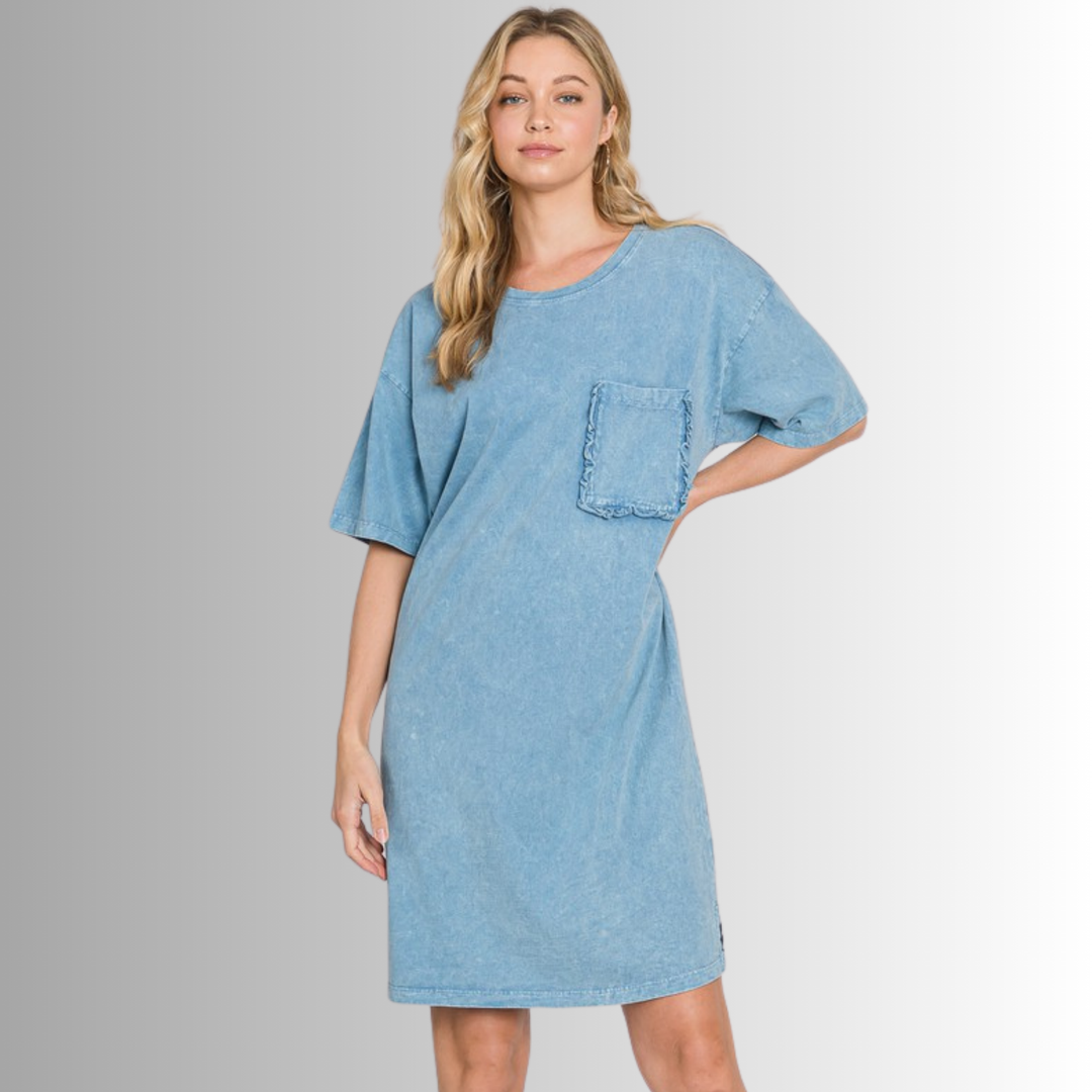 Charlee Mineral Washed Shirt Dress in Steele Blue