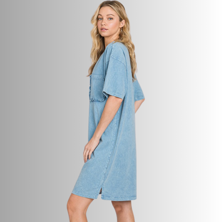 Charlee Mineral Washed Shirt Dress in Steele Blue