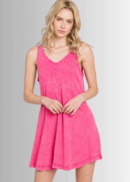 Lainey Ribbed Cotton Mini Dress in Fuchsia Fuchsia / Large