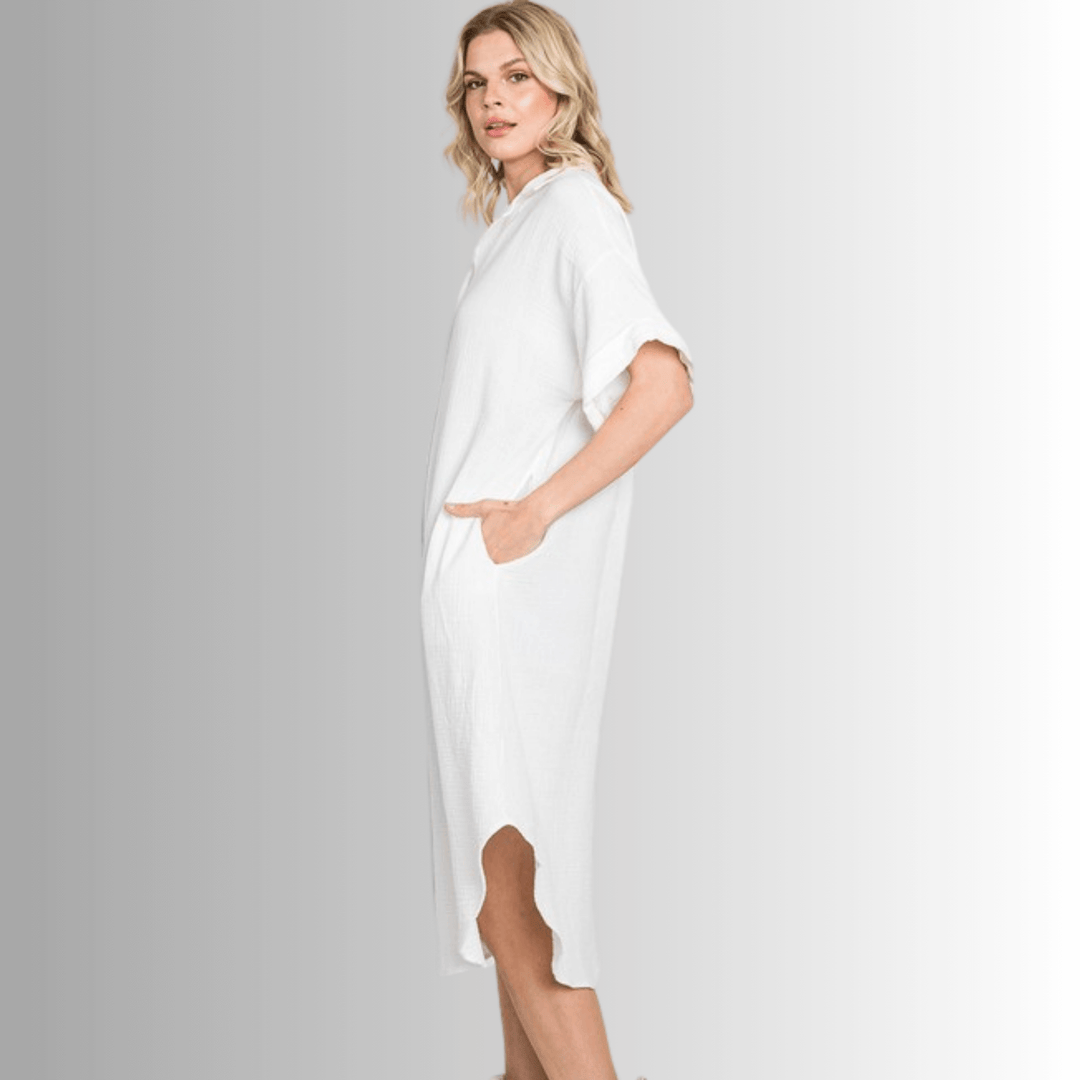 Phoebe Versatile Cotton Gauze Shirt Dress White / L/XL Phoebe Versatile Cotton Gauze Shirt Dress White / L/XL