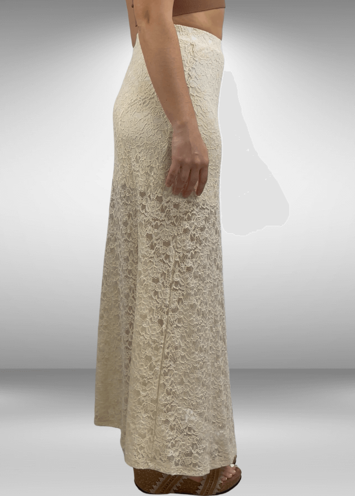 Made in USA Women's Yellowstone Lace Maxi Skirt in Gardenia with Elastic Waist, Mini Length Liner | If She Loves Style ISK1385
