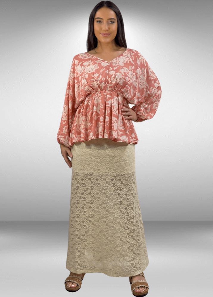 Made in USA Women's Yellowstone Lace Maxi Skirt in Gardenia with Elastic Waist, Mini Length Liner | If She Loves Style ISK1385