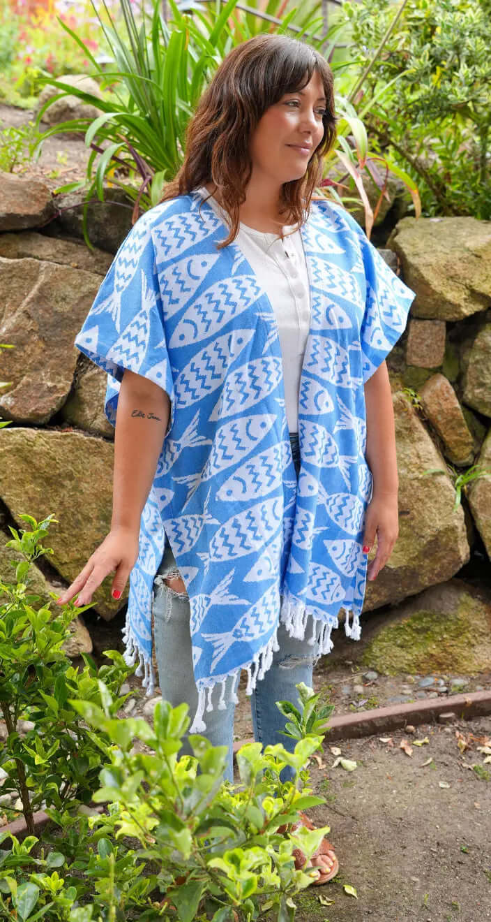 Shop the Beachables Mid Length Cover-Up — handcrafted in the USA from soft Turkish Cotton. Knee-length, tassel hem, vibrant stripes. Perfect for beach, resort &amp; vacation.