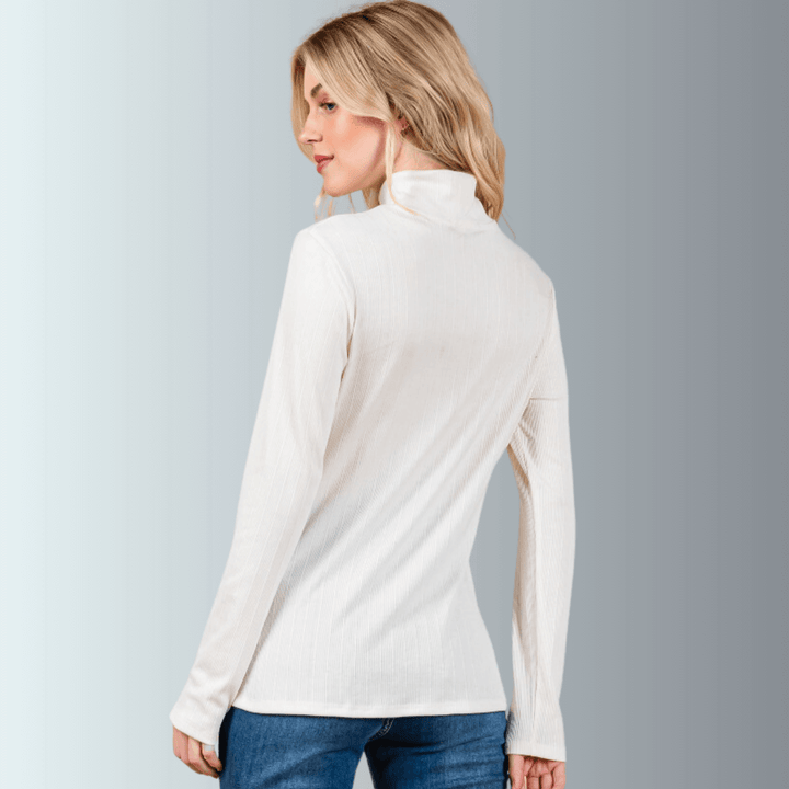 Delaney Mock Neck Top With Front Gathering Made in USA