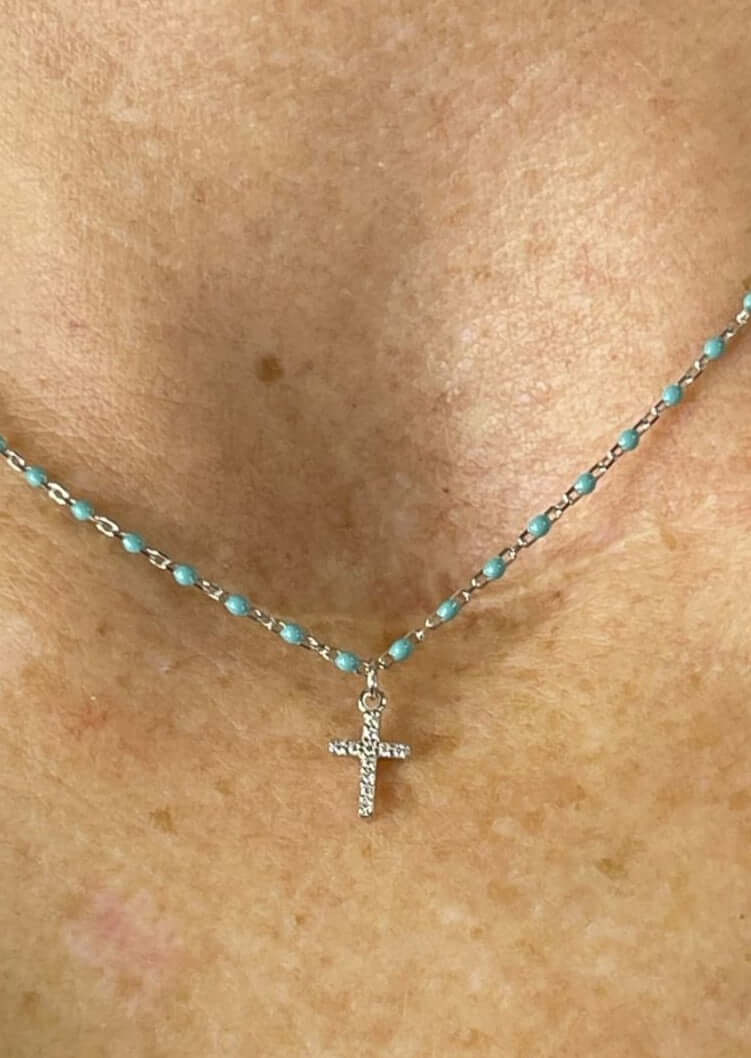 Made in USA, Cross My Heart Women's Sterling Silver Beaded Cross Necklace by Artist Anuja Tolia is made of 925 Sterling Silver with Adjustable Length