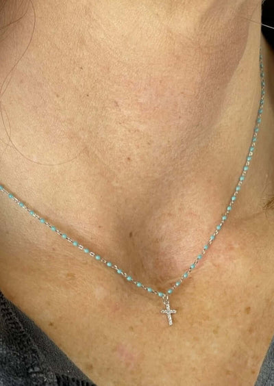 Made in USA, Cross My Heart Women's Sterling Silver Beaded Cross Necklace by Artist Anuja Tolia is made of 925 Sterling Silver with Adjustable Length