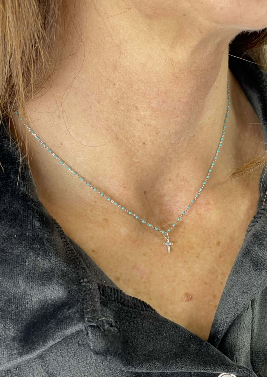 Made in USA, Cross My Heart Women's Sterling Silver Beaded Cross Necklace by Artist Anuja Tolia is made of 925 Sterling Silver with Adjustable Length