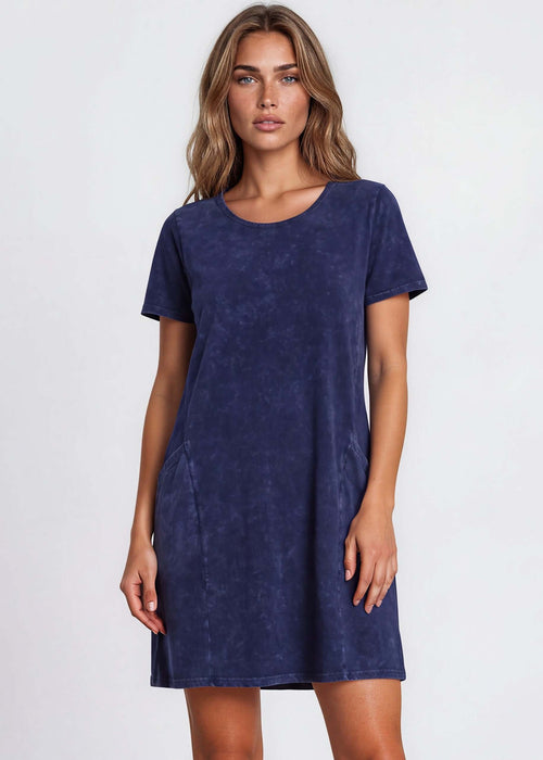Women's Easy Going Casual Cotton Dress (Dark Denim) Navy / XL