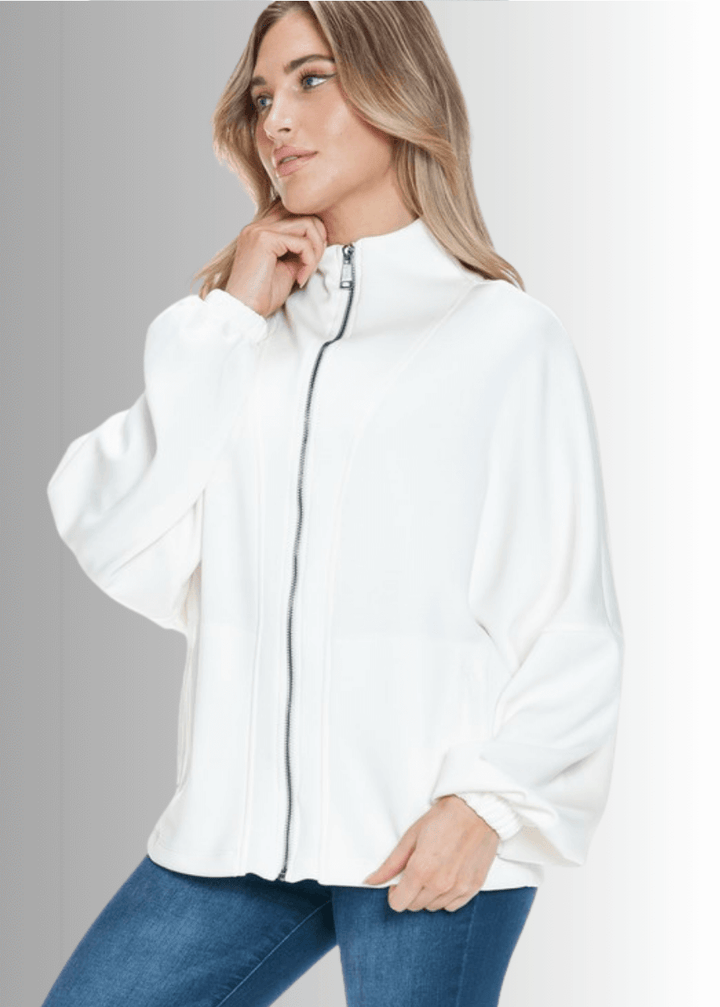 Made in USA Women's Super Soft Relaxed Fit Zip Front Jacket, Material Compares to LuLulemon Scuba Line, Wrinkle Resistant, Medium Weight Material, Side Pockets in Black