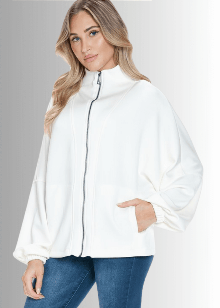 Made in USA Women's Super Soft Relaxed Fit Zip Front Jacket, Material Compares to LuLulemon Scuba Line, Wrinkle Resistant, Medium Weight Material, Side Pockets in Black