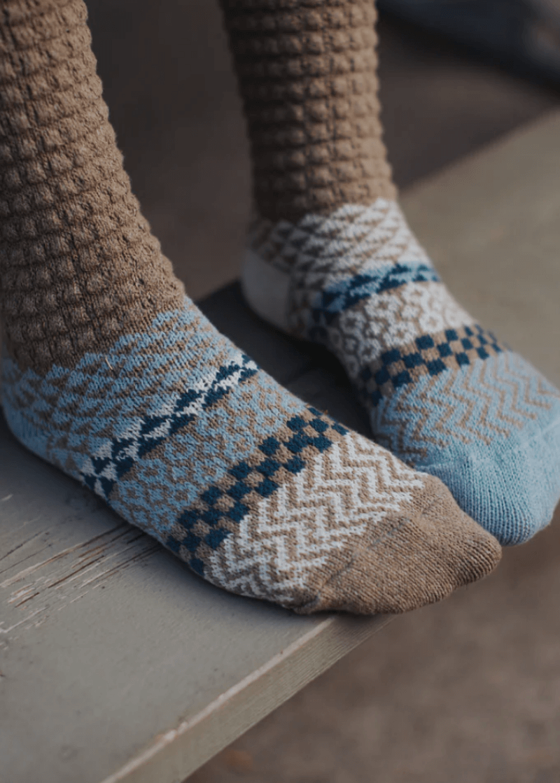 Solmate DRIFTWOOD Knitted Fusion Slouch Socks | Made in USA | These socks are delightfully mismatched & so very comfortable.  American Made Women's Boutique.