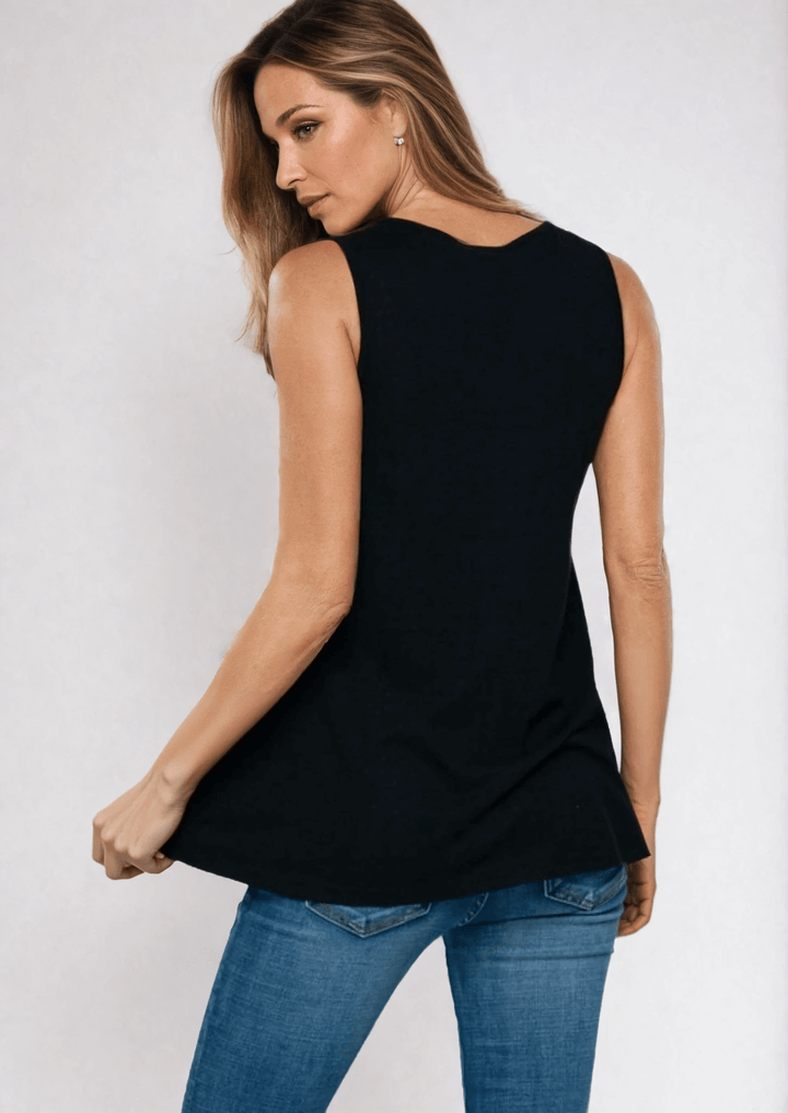 Made in USA Women's Studded Cotton Tank Top, Round Scoop Neck, Perfect for Layering Available in Heather Gray and Black, Lightweight, Studded Detail