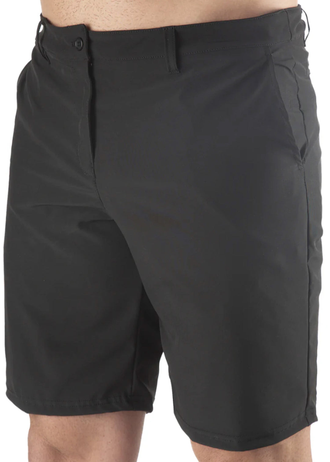 WSI Sportswear Men's Essential Short in Black Made in USA, Belt Loops, Zippered fly with button, Back welt pocket, Side pockets, 9" Inseam, Lightweight fabric 