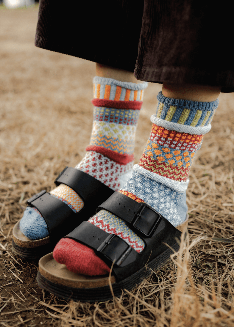 Solmate FIG Knitted Crew Socks | Made in USA | These socks are delightfully mismatched & so very comfortable.  American Made Women's Boutique.