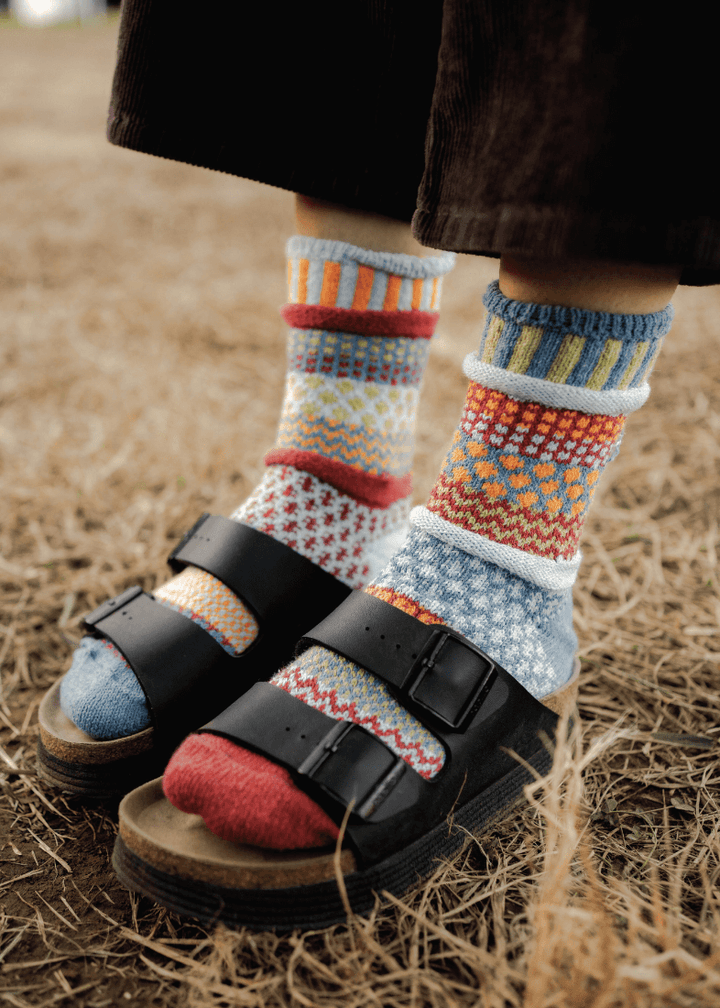 Solmate FIG Knitted Crew Socks | Made in USA | These socks are delightfully mismatched & so very comfortable.  American Made Women's Boutique.