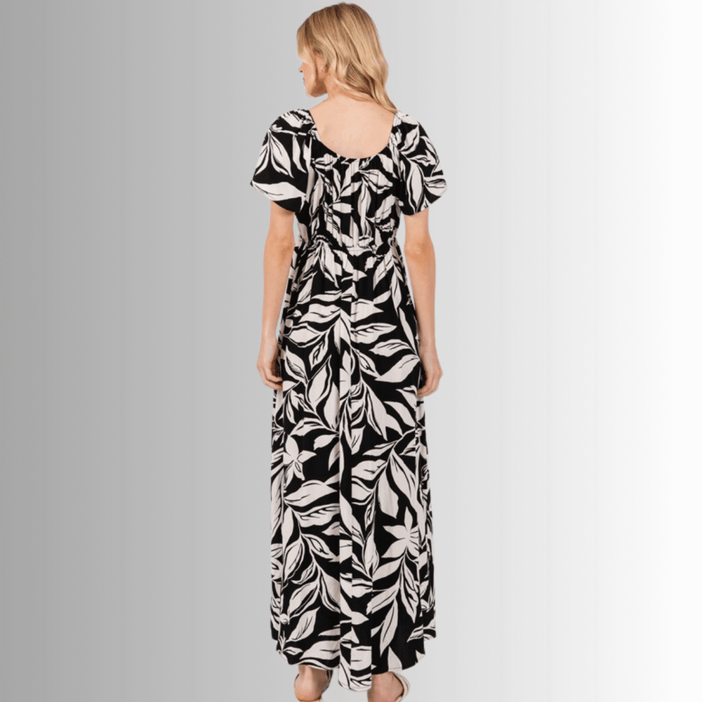 Women's Flared Sleeve Floral Maxi Dress in Black & Ivory Made in USA Classy Cozy Cool | Made in USA | Women's Clothing Boutique Women's Flared Sleeve Floral Maxi Dress in Black & Ivory Made in USA Classy Cozy Cool | Made in USA | Women's Clothing Boutique