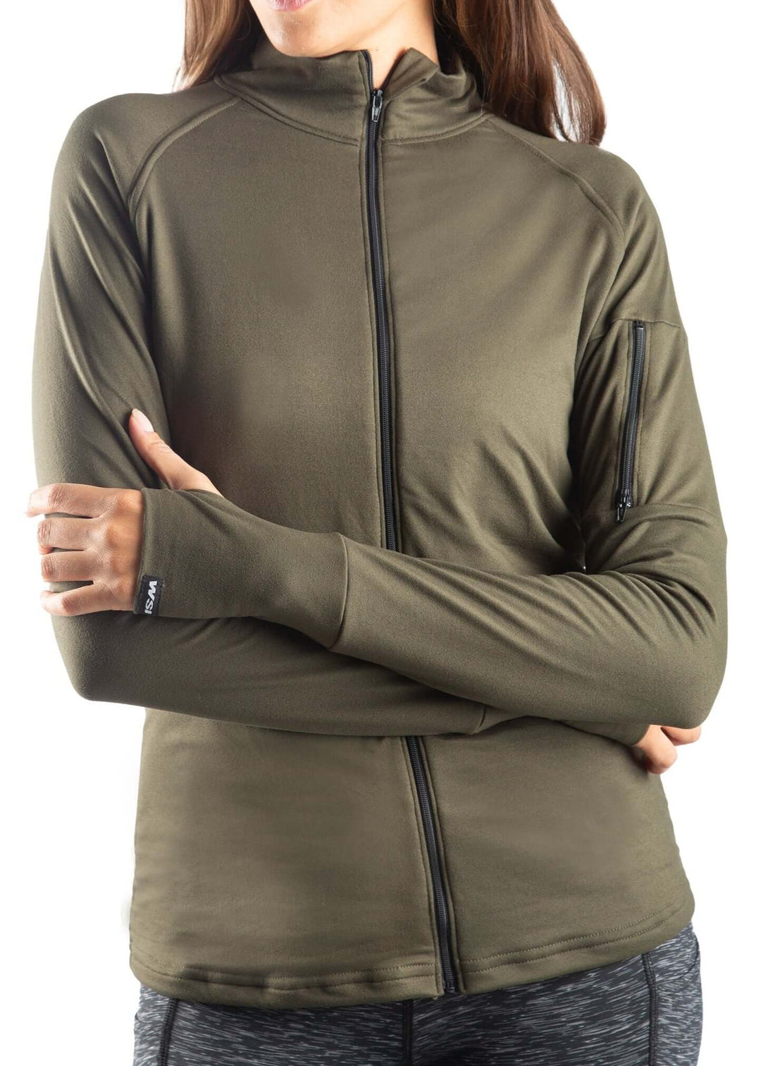 Made in USA WSI Sportswear Women's Full HEATR® SoftTECH™ Full Zip Fitted Athletic Jacket, Machine wash, Advanced wicking properties, anti-microbial properties, in Olive Green