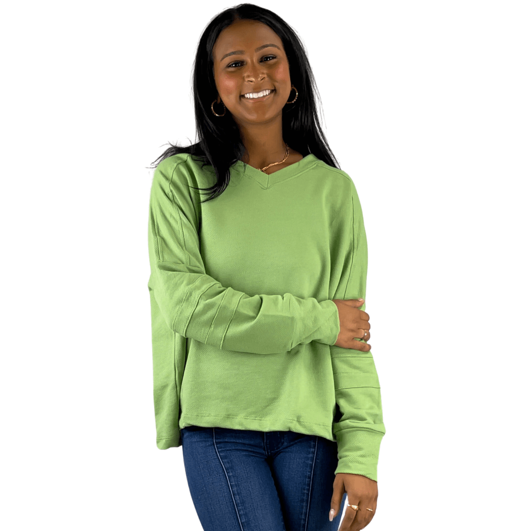 Bucket List Style T2211 | USA Made Ladies Mint Green Oversized Slouchy Soft & Cozy Sweatshirt with V-Neck | Classy Cozy Cool Women's American Boutique