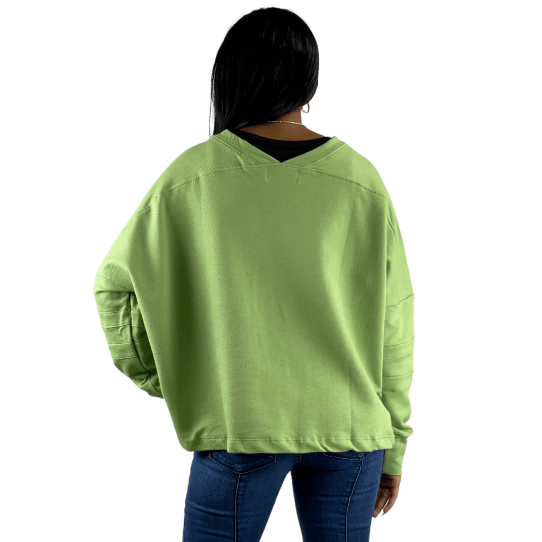 Bucket List Style T2211 | USA Made Ladies Mint Green Oversized Slouchy Soft & Cozy Sweatshirt with V-Neck | Classy Cozy Cool Women's American Boutique