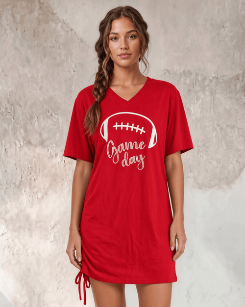 game day dresses Tunic or Mini Dress Size:10.5 US Men (9.5 UK/AU) Coral Cocktail Dresses cheering on the Tigers Cute V Neck Short