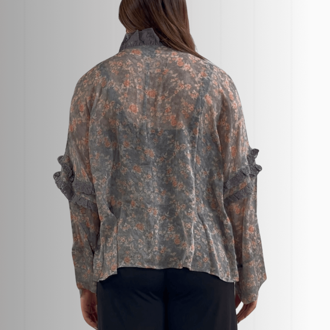 Jaded Gypsy Ladies Chiffon Floral Studded Detail Garden Romance Cardigan | Made In USA | Classy Cozy USA Made in America Boutique