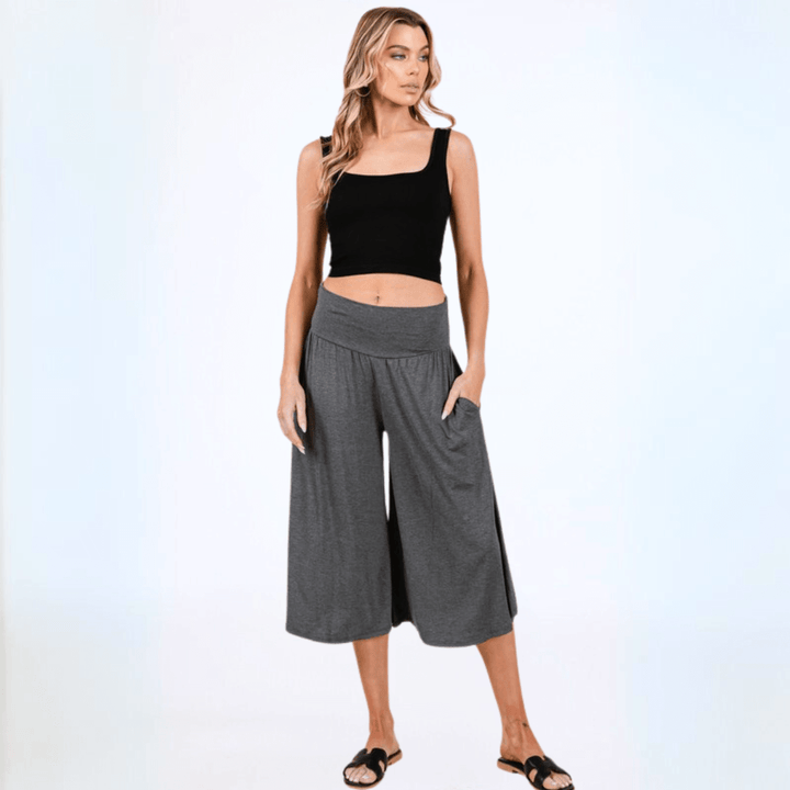 Ladies Super Soft Rayon Spandex Gaucho Pants in Dark Heather Grey | Made in USA | Classy Cozy Cool Women's Made in America Boutique