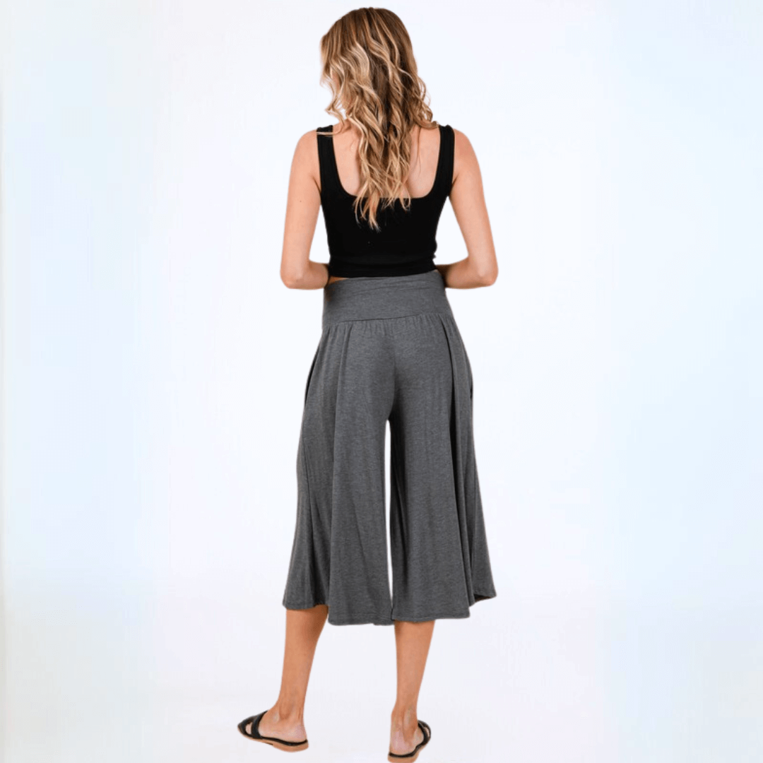 Ladies Super Soft Rayon Spandex Gaucho Pants in Dark Heather Grey | Made in USA | Classy Cozy Cool Women's Made in America Boutique