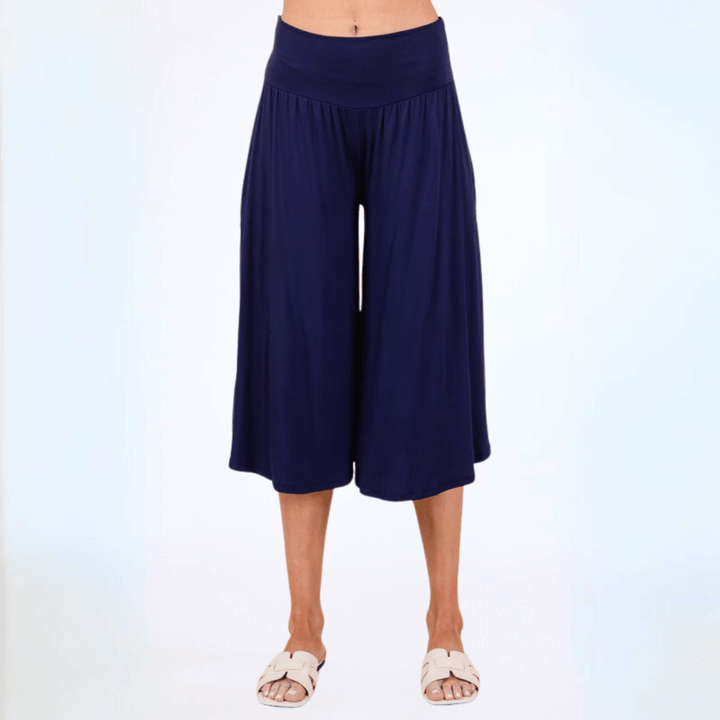 Ladies Super Soft Rayon Spandex Gaucho Pants in Navy Blue | Made in USA | Classy Cozy Cool Women's Made in America Boutique