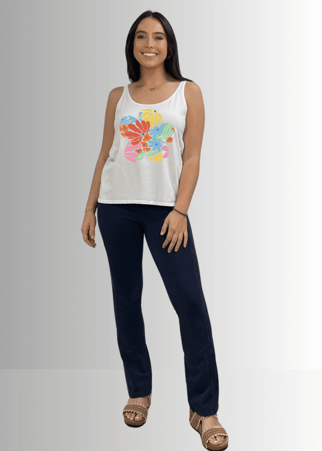 Made in USA Colorful Groovy Flower Graphic Women's Sustainable durable premium America-made cotton tank top | Classy Cozy Cool Made in USA Boutique