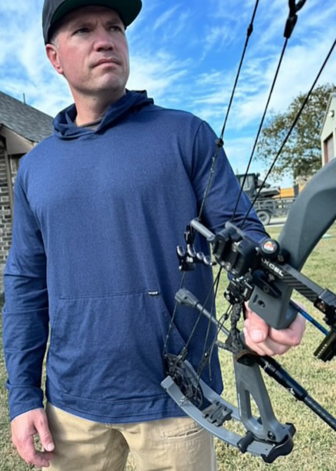 Made in USA WSI Sportswear Men's SoftTECH™ Pro Long Sleeve Hoodie in Navy,  built-in joey pouch and a hood. 