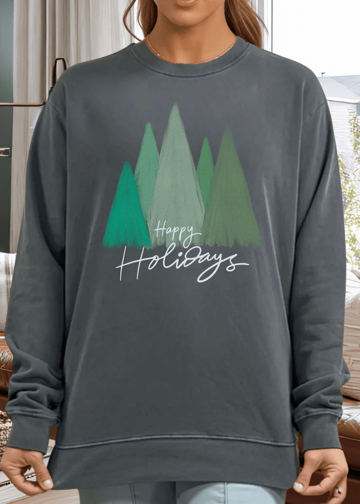 Celebrate the season in comfort with this heavyweight pigment-dyed cotton sweatshirt, featuring a festive holiday tree graphic in rich evergreen. Crafted from 100% cotton with a relaxed, loose-fitting silhouette and crew neck