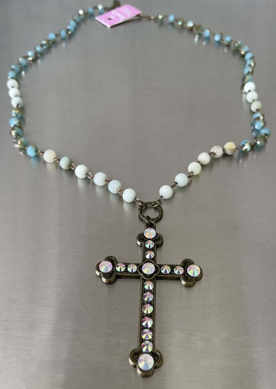 Handmade in USA Cross Beaded Statement Necklace with Bling Cross Pendant | Classy Cozy Cool Women's Made in America Women's Boutique