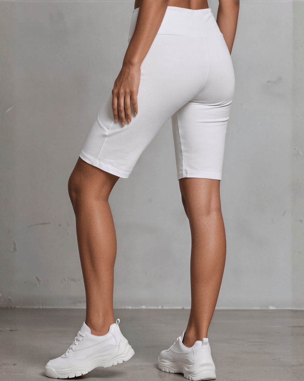 Made in USA Women's Perfect Fit Hilton Head Head Hybrid Shorts, a Premium Tummy Control, Fitted  Walking Shorts, Large Side Pockets, Wide Waistband, Long Length in White  | 95% Cotton 5% Spandex | Style C30731 | Classy Cozy Cool Made in America Clothing